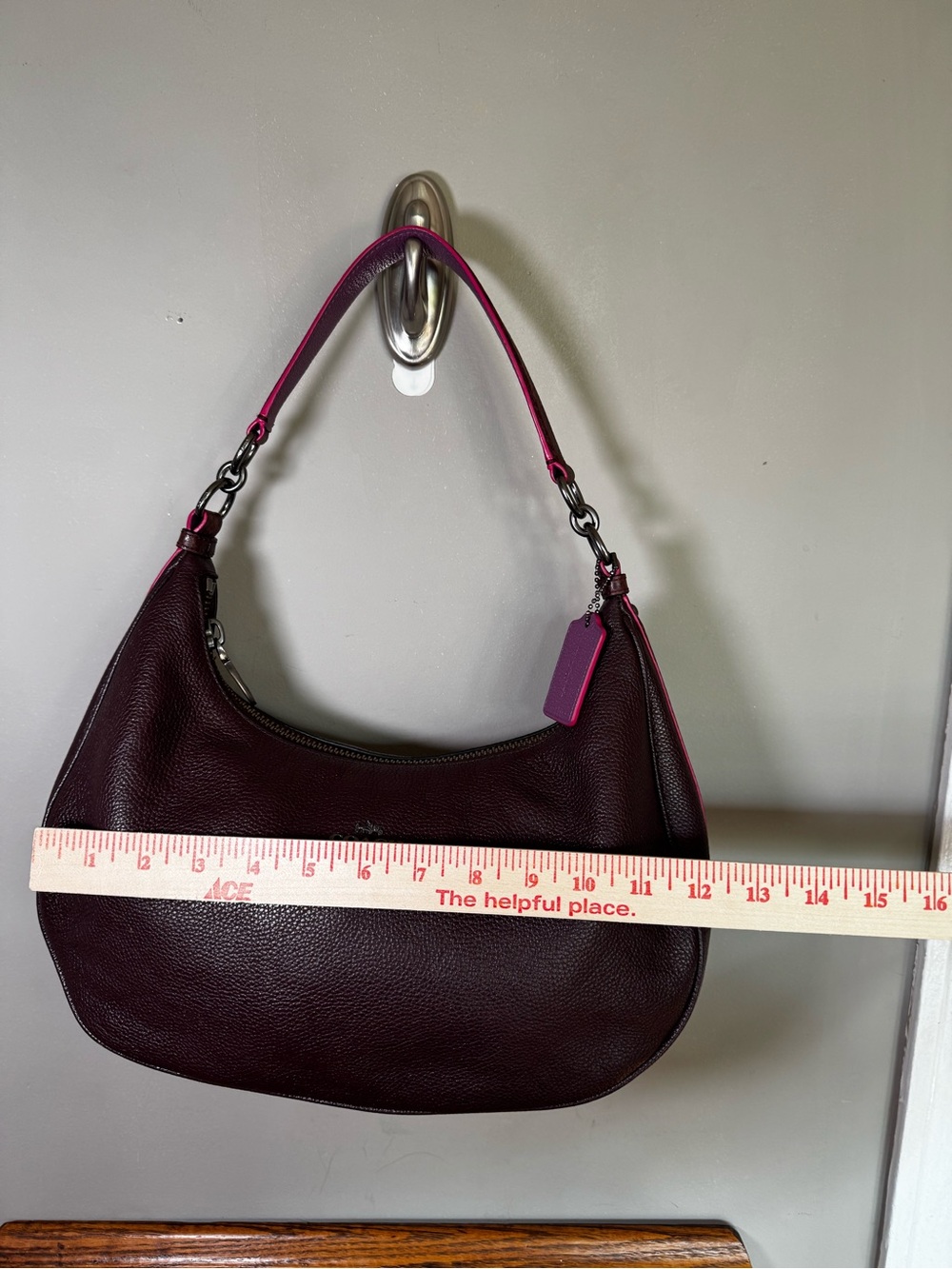Coach Pebbled Leather Plum Hobo Shoulder Bag F29817 - Picture 11 of 14